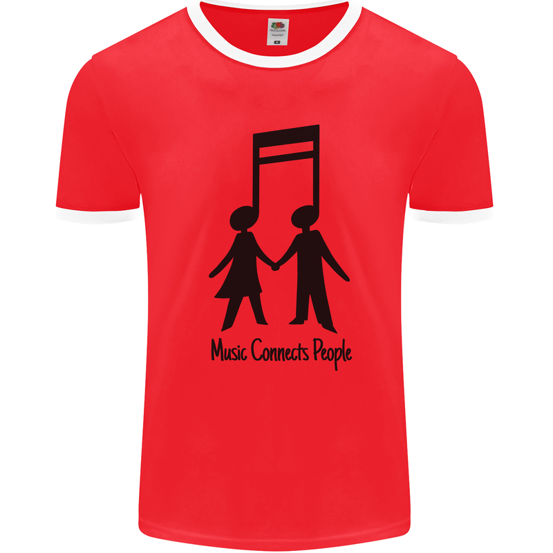 Music Connects Funny Valentines Day Mens Ringer T-Shirt Red/White