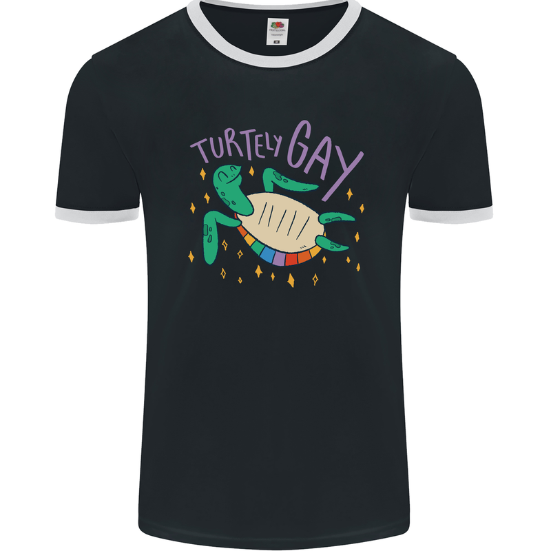 LGBT Turtle Gay Pride Day Awareness Mens Ringer T-Shirt FotL Black/White