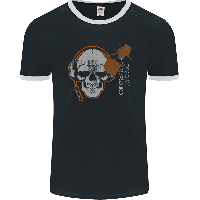 Underground DJ Skull DJing Music Mens Ringer T-Shirt FotL Black/White