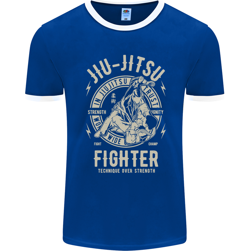 Jiu Jitsu Fighter Mixed Martial Arts MMA Mens Ringer T-Shirt FotL Royal Blue/White