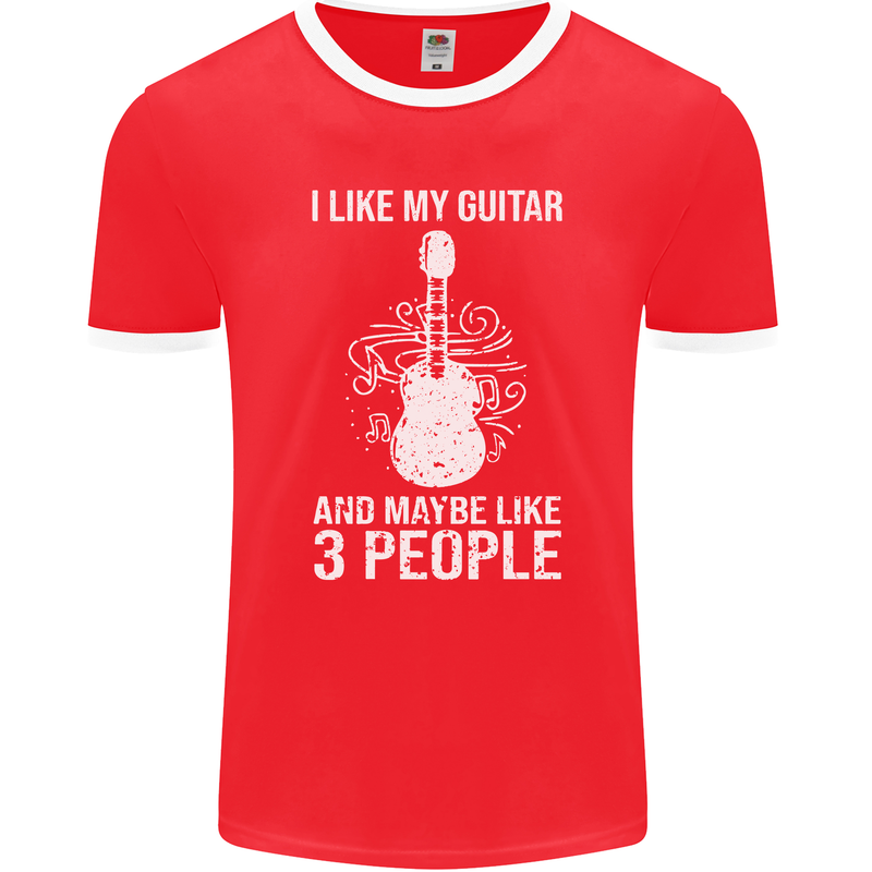 I Like My Guitar and 3 People Rock n Roll Mens Ringer T-Shirt FotL Red/White