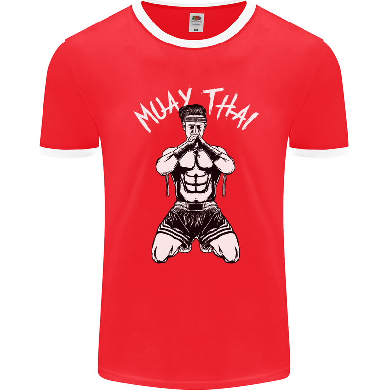 Muay Thai Fighter Mixed Martial Arts MMA Mens Ringer T-Shirt FotL Red/White