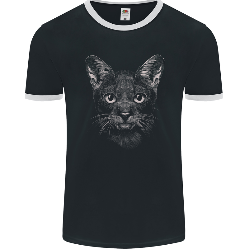 A Cat Face Mens Ringer T-Shirt FotL Black/White