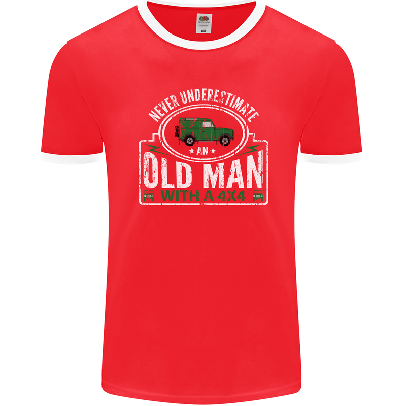 An Old Man With a 4x4 Off Roading Off Road Mens Ringer T-Shirt FotL Red/White