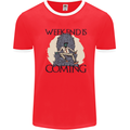 Weekend Funny Beer Cider Wine Alcohol Gin Mens White Ringer T-Shirt Red/White