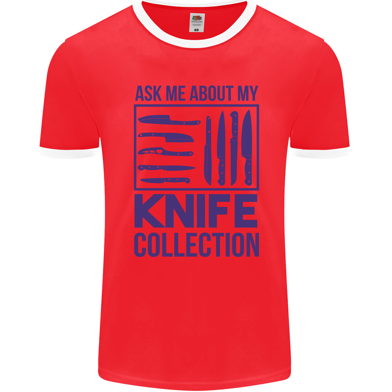 Ask About My Knife Collection Funny Chef Mens Ringer T-Shirt FotL Red/White