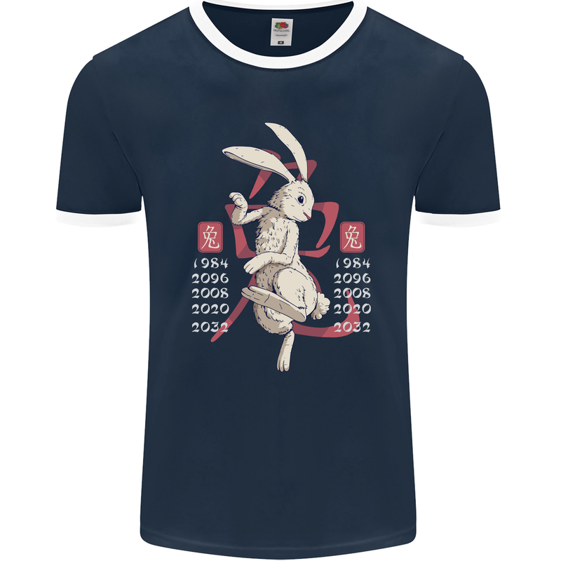 Chinese Zodiac Shengxiao Year of the Rabbit Mens Ringer T-Shirt FotL Navy Blue/White