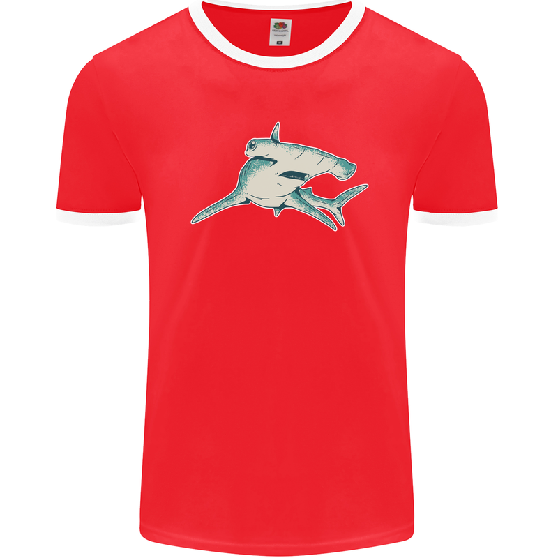 A Hammerhead Shark Mens Ringer T-Shirt FotL Red/White