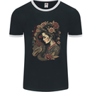 Geisha Girl With Dragon & Roses Fantasy Mens Ringer T-Shirt FotL Black/White