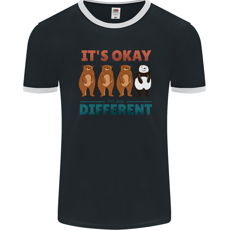 Panda Bear LGBT It's Okay to Be Different Mens Ringer T-Shirt FotL Black/White