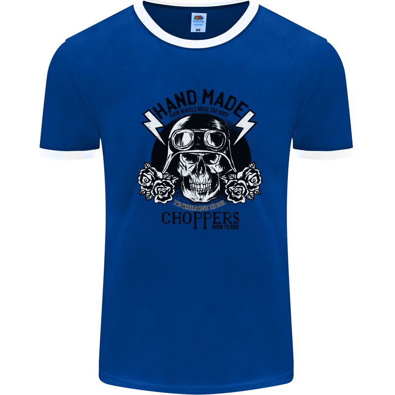 Handmade Choppers Biker Motorcycle Bike Mens Ringer T-Shirt Royal Blue/White