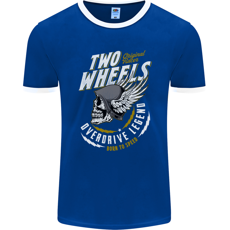 Two Wheels Motorcycle Motorbike Biker Mens Ringer T-Shirt FotL Royal Blue/White