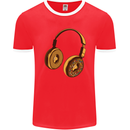 Donut Headphones Music DJ DJing Funny Mens Ringer T-Shirt FotL Red/White