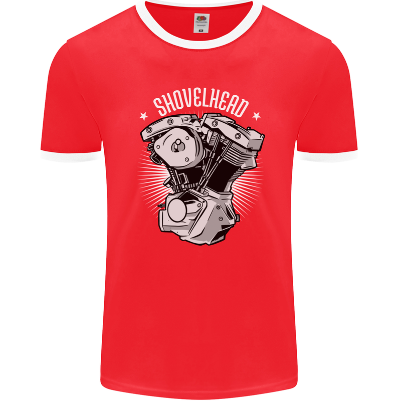 Shovelhead Motorcycle Engine Biker Mens Ringer T-Shirt FotL Red/White