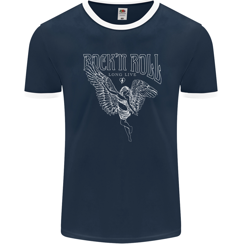 Rock n Roll Angel Mens Ringer T-Shirt FotL Navy Blue/White