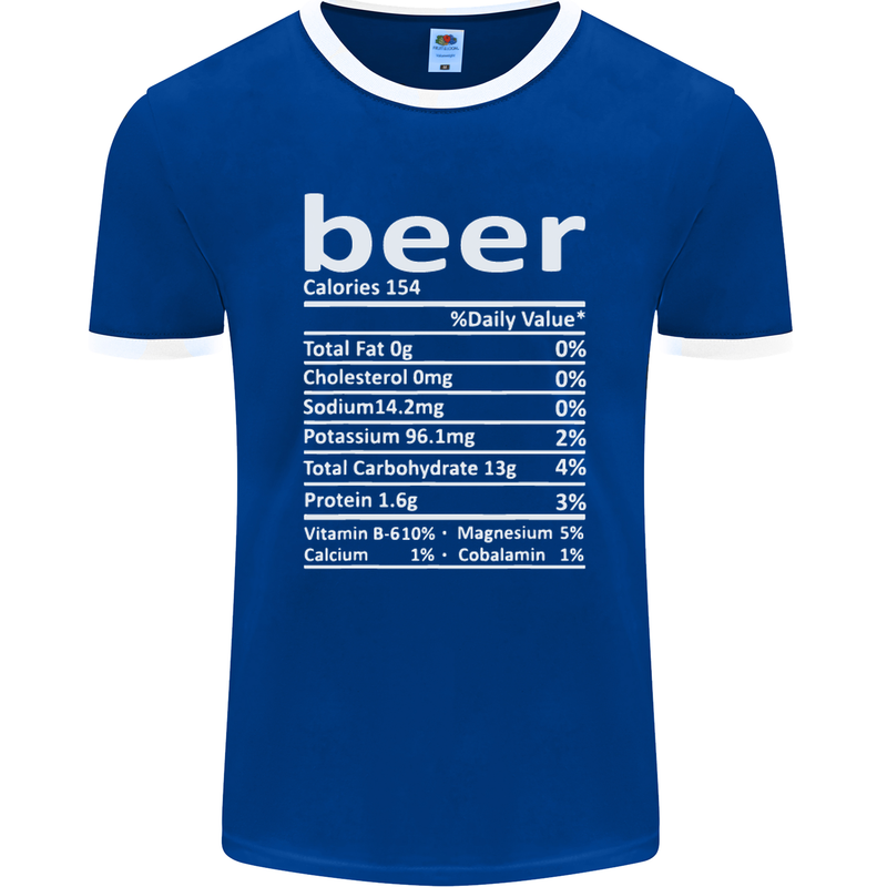 Funny Beer Nutritional Facts Alcohol Mens Ringer T-Shirt FotL Royal Blue/White