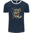 Broken Skull With Roses & Raven Mens Ringer T-Shirt FotL Navy Blue/White