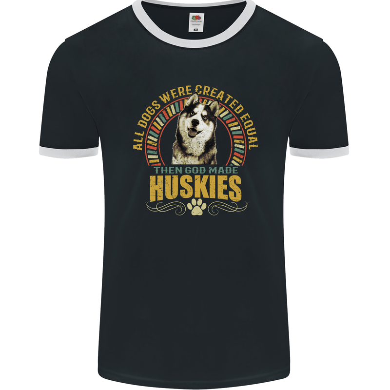 A Huskies Dog Mens Ringer T-Shirt FotL Black/White