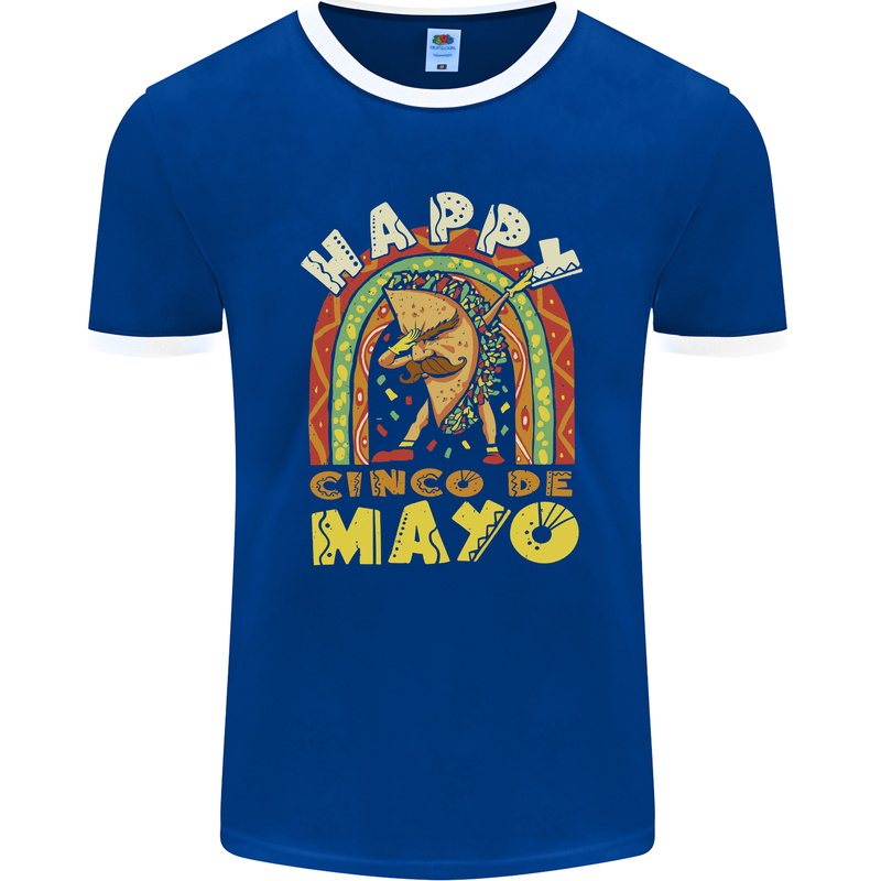 Happy Cinco De Mayo Day Mexico Mens Ringer T-Shirt FotL Royal Blue/White