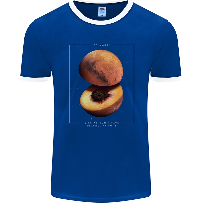 To Mars Peaches Space Planets Cosmos Mens Ringer T-Shirt FotL Royal Blue/White