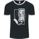 Get a Real Life Antisocial Phone Addict Mens Ringer T-Shirt FotL Black/White