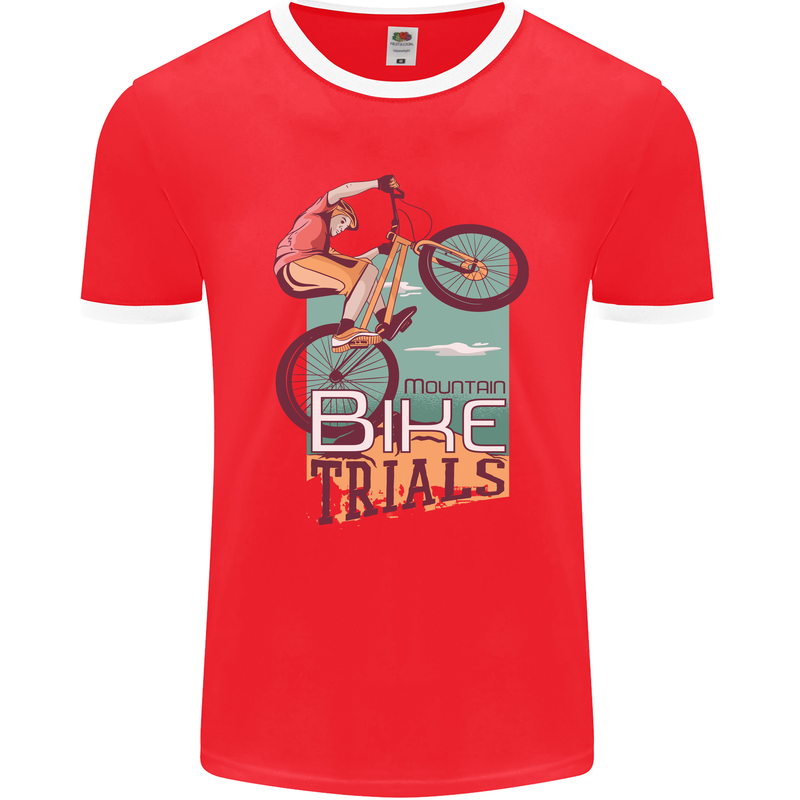 Mountain Bike Trials MTB Cycling Bicycle Mens Ringer T-Shirt FotL Red/White