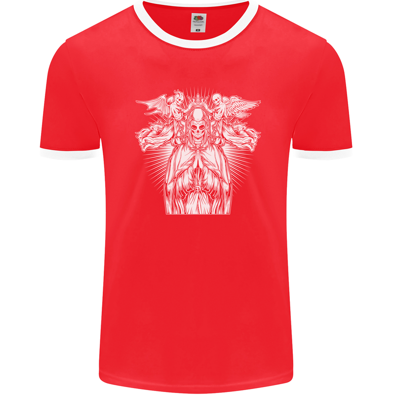 Angel of Death Day of the Dead Skull DOTD Mens Ringer T-Shirt FotL Red/White