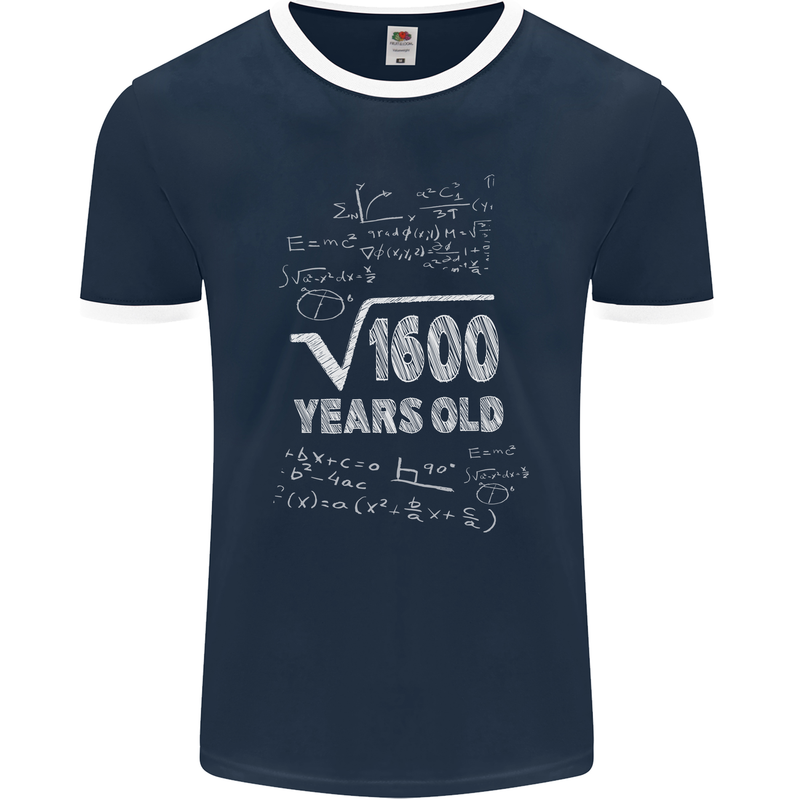 40th Birthday 40 Year Old Geek Funny Maths Mens Ringer T-Shirt FotL Navy Blue/White