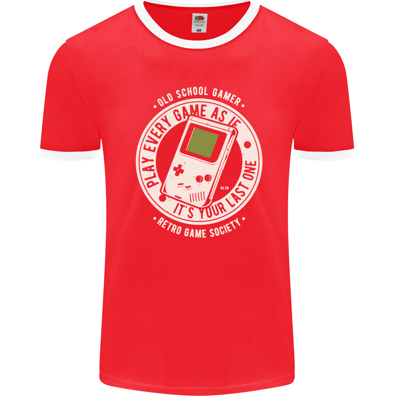 Old School Gamer Funny Gaming Mens Ringer T-Shirt FotL Red/White