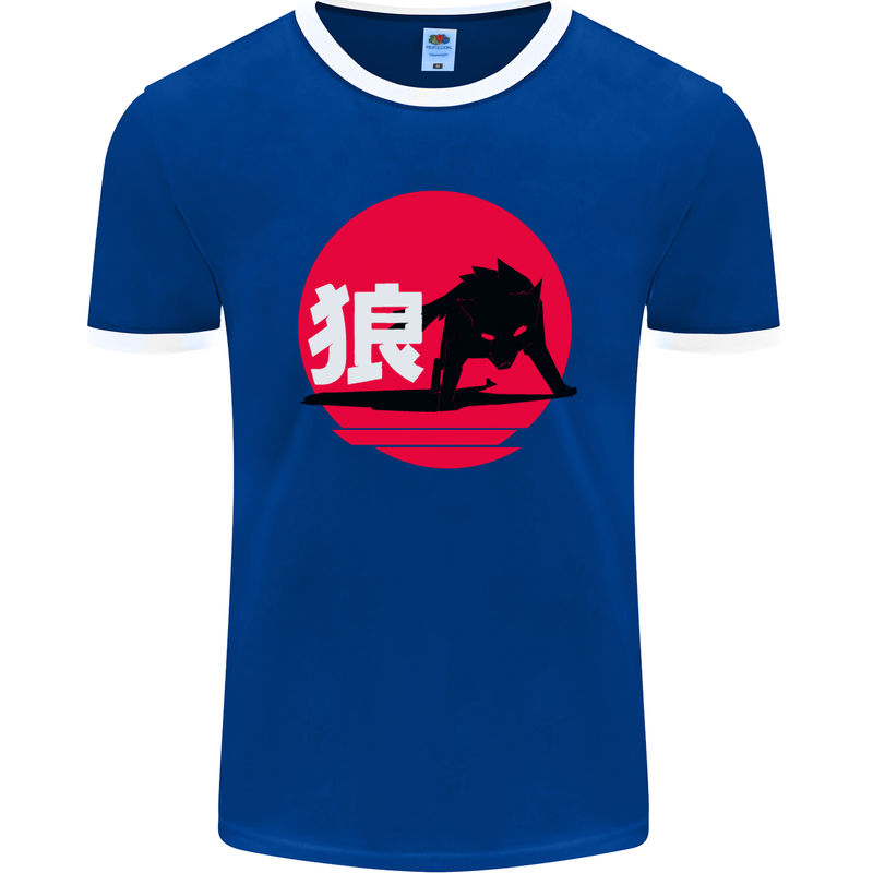 Japanese Wolf Japan Mens Ringer T-Shirt FotL Royal Blue/White