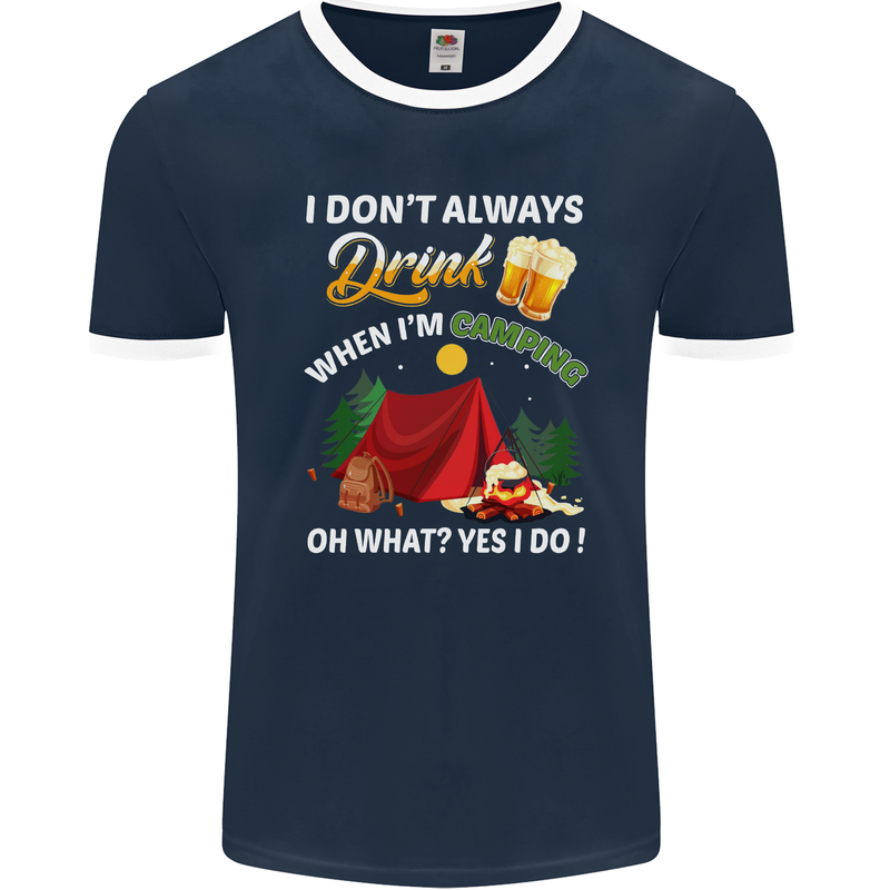 Camping Funny Alcohol Beer Camper Mens Ringer T-Shirt FotL Navy Blue/White