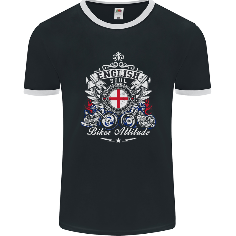 English Soul Biker Attitude Bike Motorcycle Mens Ringer T-Shirt FotL Black/White