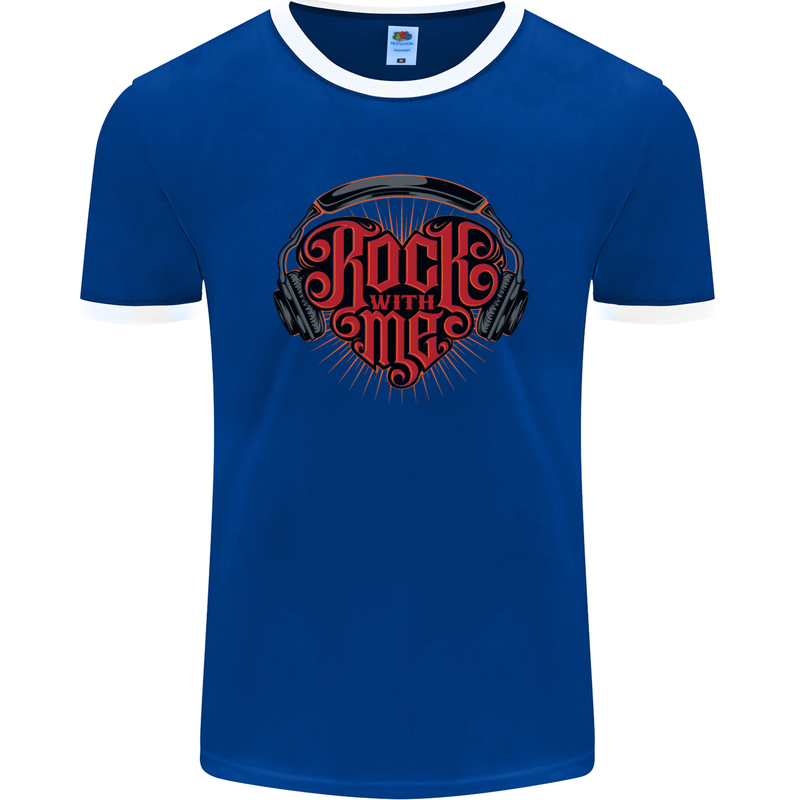 Rock With Me Heavy Metal Music Guitar Mens Ringer T-Shirt FotL Royal Blue/White