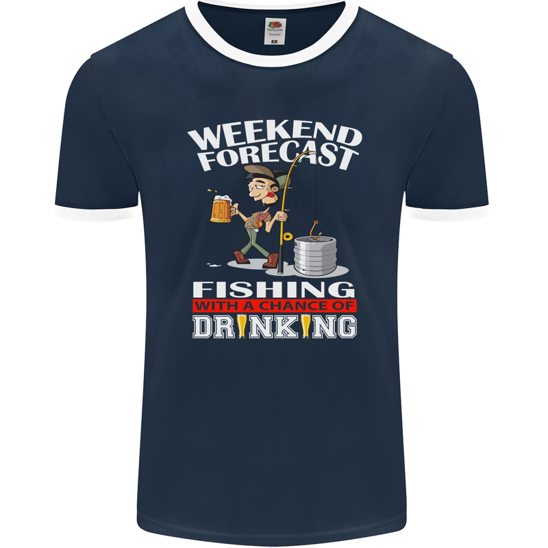 Fishing Weekend Forecast Funny Fisherman Mens Ringer T-Shirt FotL Navy Blue/White