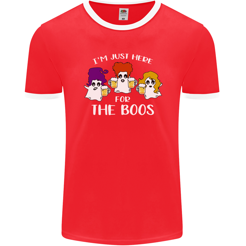 Halloween I'm Just Here For the Boos Mens Ringer T-Shirt FotL Red/White