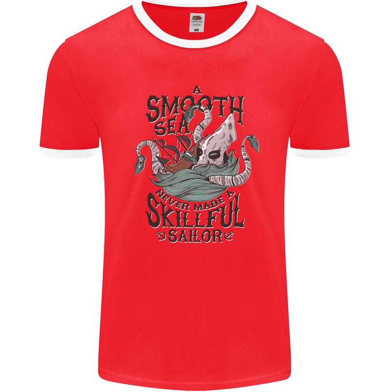 Skilful Sailor Kraken Sailor Mens Ringer T-Shirt FotL Red/White