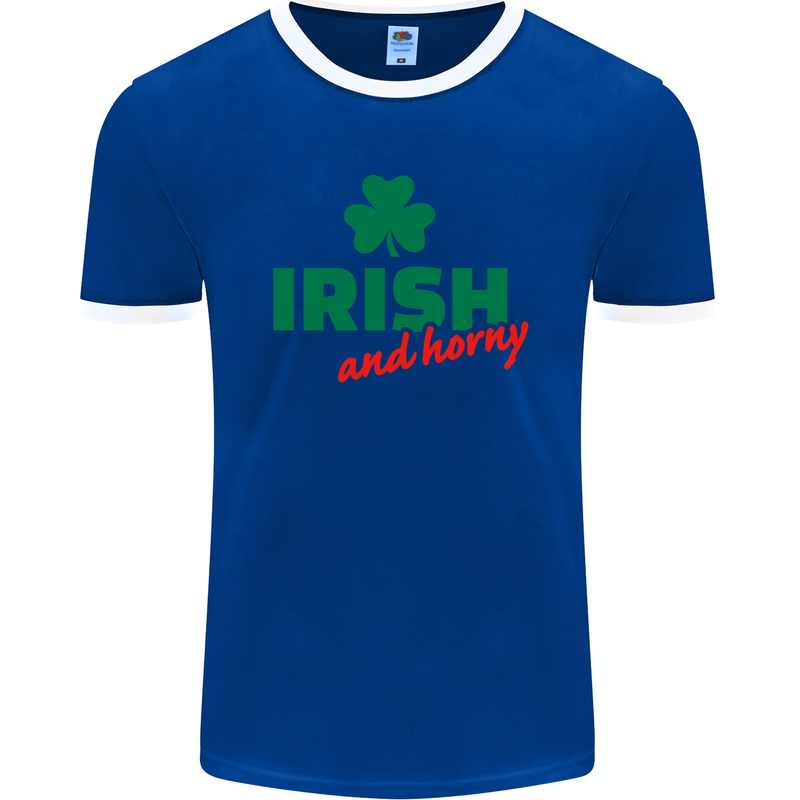 Irish and Horny St. Patrick's Day Mens Ringer T-Shirt FotL Royal Blue/White