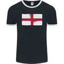 England Flag St Georges Day Rugby Football Mens Ringer T-Shirt FotL Black/White
