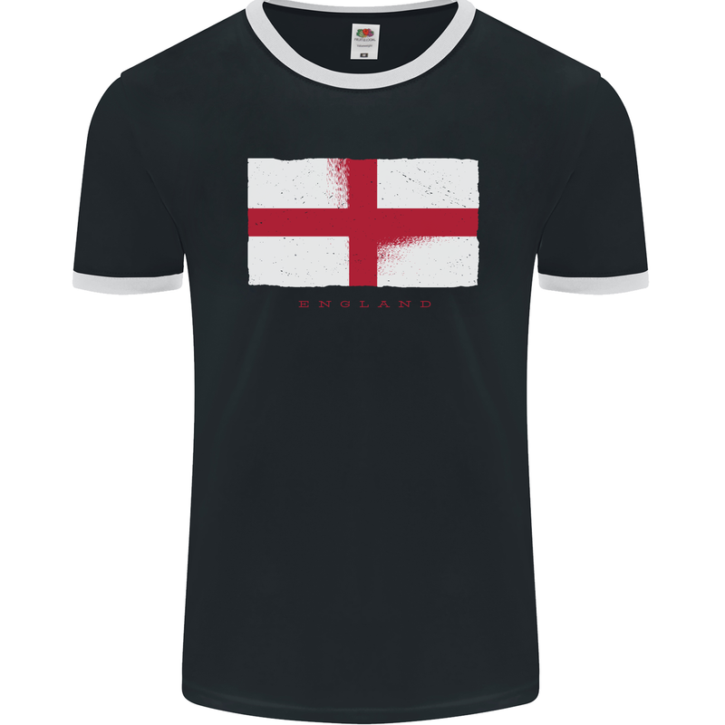 England Flag St Georges Day Rugby Football Mens Ringer T-Shirt FotL Black/White