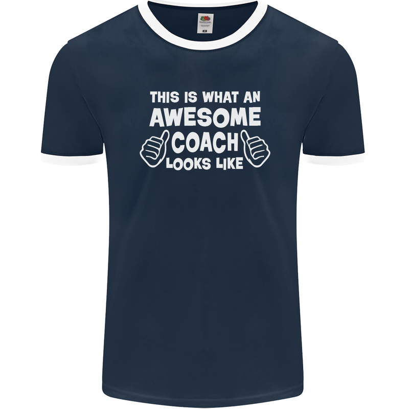 Awesome Coach Rugby Football Tennis Mens Ringer T-Shirt FotL Navy Blue/White