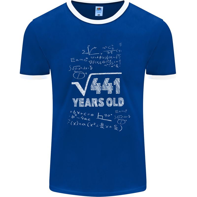 21st Birthday 21 Year Old Geek Funny Maths Mens Ringer T-Shirt FotL Royal Blue/White