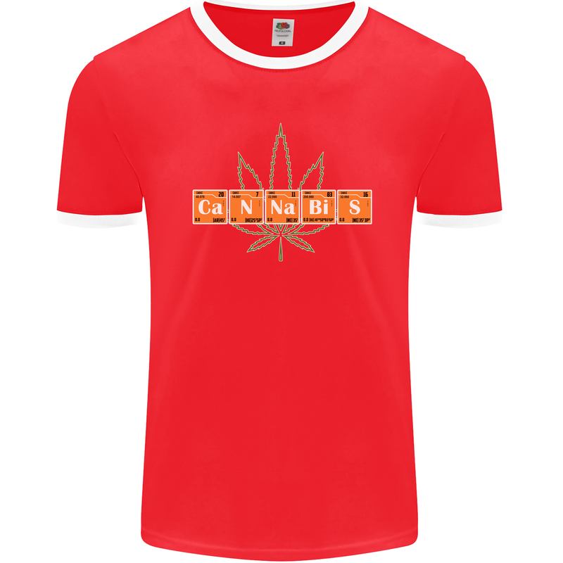 Cannabis Periodic Table Chemistry Weed Mens Ringer T-Shirt FotL Red/White