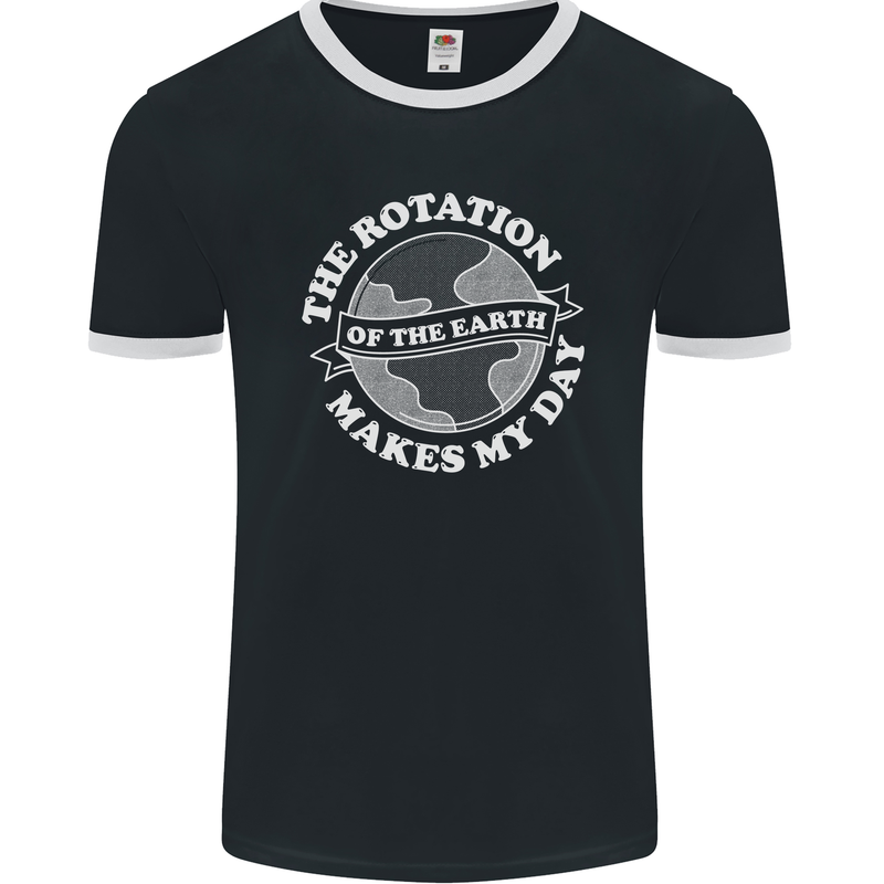 Earth Rotation Astronomy Planets Mens Ringer T-Shirt FotL Black/White