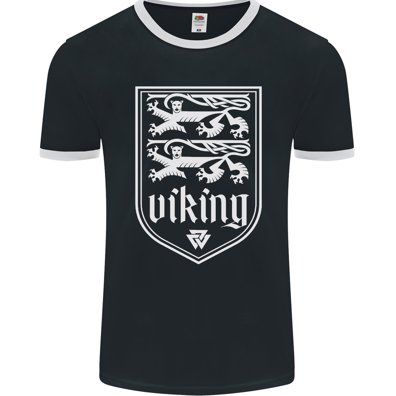 The Vikings Valknut Symbol Valhalla Lions Mens Ringer T-Shirt FotL Black/White