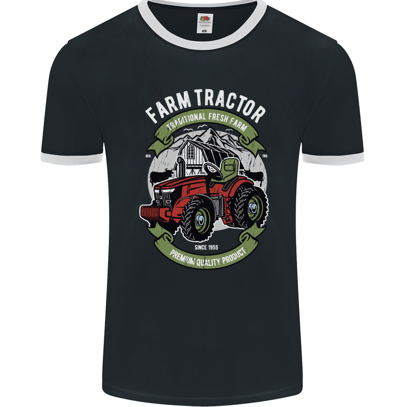 Farm Tractor Farming Farmer Mens Ringer T-Shirt FotL Black/White