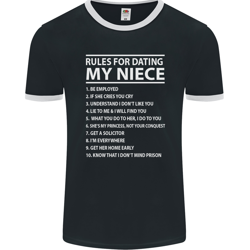 Rules for Dating My Niece Uncle's Day Funny Mens Ringer T-Shirt FotL Black/White