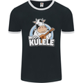 Mookulele Funny Cow Playing Ukulele Guitar Mens Ringer T-Shirt FotL Black/White