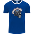 Gasoline Soul Biker Skull Motorbike Chopper Mens Ringer T-Shirt FotL Royal Blue/White