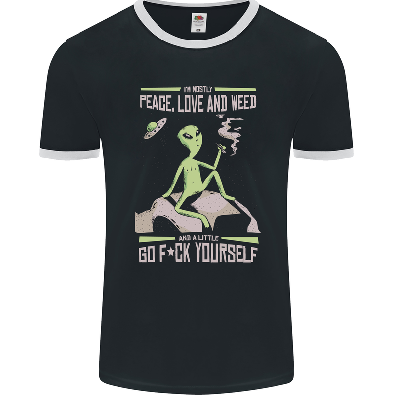 Peace Love Weed Mens Ringer T-Shirt FotL Black/White