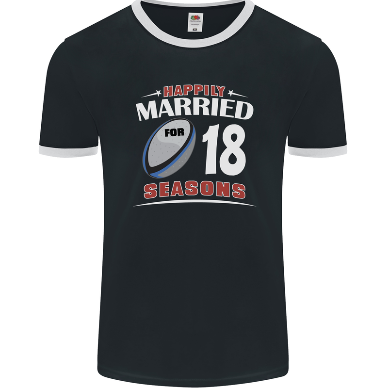 18 Year Wedding Anniversary 18th Rugby Mens Ringer T-Shirt FotL Black/White